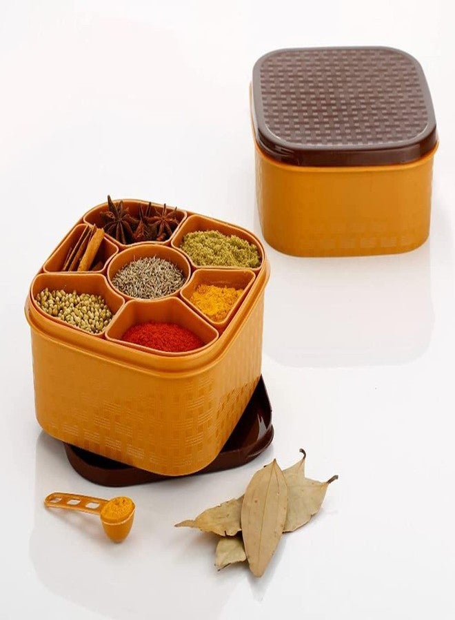 Foroly Airtight Plastic 7 Section Masala Storage Box Wooden Style Spice Dabba Masala Container Spice Box for Kitchen Dryfruit Mukhwas Rangoli Color Box (Square) - Image 4
